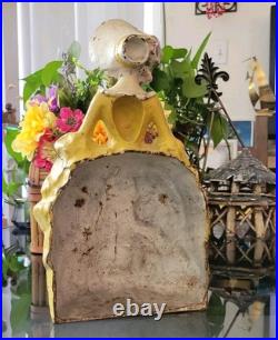 Antique Colonial Woman Americana Cast Iron Doorstop 1930s Figurine Distessed