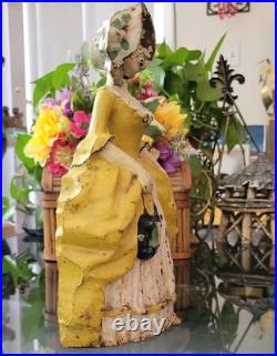 Antique Colonial Woman Americana Cast Iron Doorstop 1930s Figurine Distessed