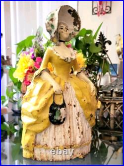 Antique Colonial Woman Americana Cast Iron Doorstop 1930s Figurine Distessed