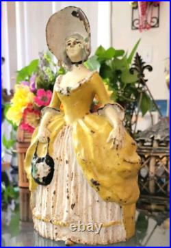 Antique Colonial Woman Americana Cast Iron Doorstop 1930s Figurine Distessed