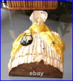 Antique Colonial Woman Americana Cast Iron Doorstop 1930s Figurine Distessed