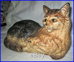 Antique Country Rug Huge Size Hubley Fire Hearth Cast Iron Cat Statue Doorstop