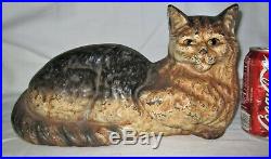 Antique Country Rug Huge Size Hubley Fire Hearth Cast Iron Cat Statue Doorstop
