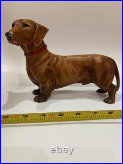Antique Dachshund Dog Cast Iron Hubley Doorstop Rare Red Circa 1930's