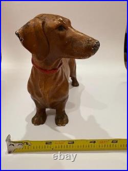 Antique Dachshund Dog Cast Iron Hubley Doorstop Rare Red Circa 1930's