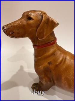 Antique Dachshund Dog Cast Iron Hubley Doorstop Rare Red Circa 1930's