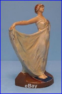 Antique Deco Lady Holding Dress Cast Iron Figural Doorstop Judd Co. Cjo
