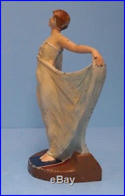 Antique Deco Lady Holding Dress Cast Iron Figural Doorstop Judd Co. Cjo