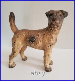 Antique Dog Doorstop Statue Cast Iron Sculpture Vintage Wire Fox Terrier