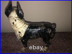 Antique Dog Sculpture -Boston Terrier Cast Iron Doorstop