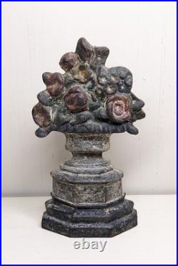 Antique Doorstop, Cast Iron Floral Basket HOOPS FIREPLACES CHICAGO