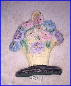 Antique Doorstop Cast Iron Hubley #344 Daisy Flower Basket Felt Collectable