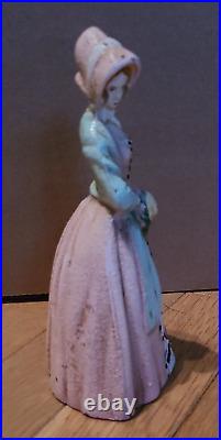 Antique Doorstop Cast Iron Victorian Colonial Woman Lady Pink 6.5 5.5 lbs