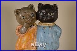 Antique Doorstop Hubley Grace Drayton Cast Iron Cat # 73 Twin Kittens Home Art