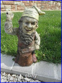 Antique Dwarf statue old retro doorstop Garden Gnome iron YARD ART Gartenzwerg