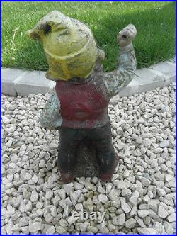 Antique Dwarf statue old retro doorstop Garden Gnome iron YARD ART Gartenzwerg