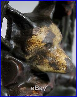 Antique Early 20thC Figural Cast Iron Fox Hunting Doorstop with Original Paint