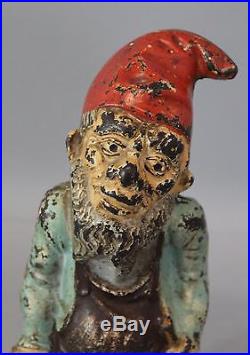 Antique Early 20thC Figural Cast Iron GNOME Doorstop with Original Paint, NR