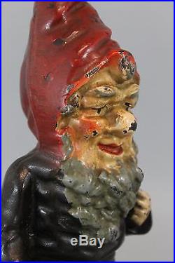Antique Early 20thC Figural Cast Iron GNOME Doorstop with Original Paint, NR