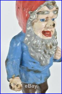 Antique Early Figural Hubley Cast Iron Gnome Elf Vintage Doorstop Garden Statue