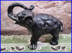 Antique Elephant Cast Iron Doorstop 2 Piece Full Body Inset Nut Bolt