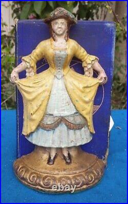Antique French Girl Hubley doorstop, circa 1925, 9+ inches