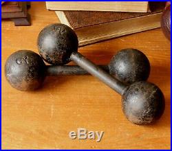 Antique French Number 2 Kg Cast Iron Dumbbell Weights. C1880. Unusual Doorstops