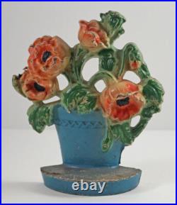 Antique Garden Poppies In Clay Pot Flowers Cast Iron Hubley Doorstop Americana