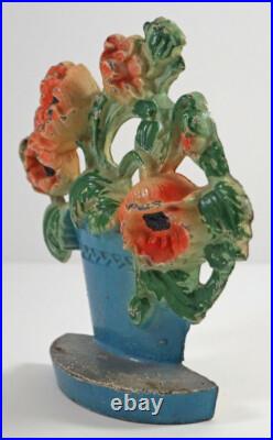 Antique Garden Poppies In Clay Pot Flowers Cast Iron Hubley Doorstop Americana