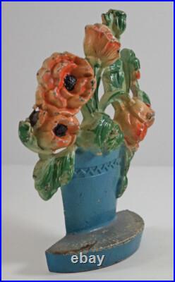 Antique Garden Poppies In Clay Pot Flowers Cast Iron Hubley Doorstop Americana