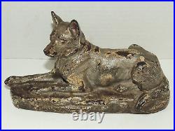 Antique German Shepard Dog Sitting/Lying Cast Iron Doorstop, RARE