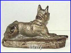 Antique German Shepard Dog Sitting/Lying Cast Iron Doorstop, RARE