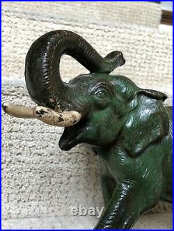 Antique Green Cast Iron Hubley Elephant Decorative Figural Doorstop Orig Paint