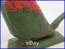 Antique Green Parrot Cast Iron Nut Cracker Door Stop Original Paint