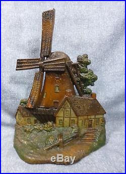 Antique Greenblatt Studios #6 Windmill with Cottages Cast Iron Door Stop