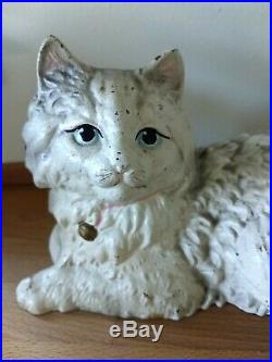 Antique HUBLEY #335 White Cat Kitten Cast Iron Fireside Doorstop Figure Persian
