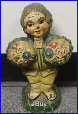 Antique HUBLEY 821 Cast Iron Colonial Man With Flowers Bouquets DOORSTOP