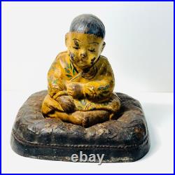 Antique HUBLEY Asian Japanese Boy on Pillow Doorstop