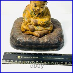 Antique HUBLEY Asian Japanese Boy on Pillow Doorstop