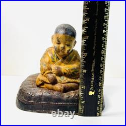 Antique HUBLEY Asian Japanese Boy on Pillow Doorstop