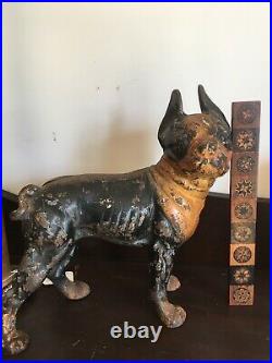 Antique HUBLEY Boston Terrier Bulldog Doorstop Cast Iron Original Paint genuine