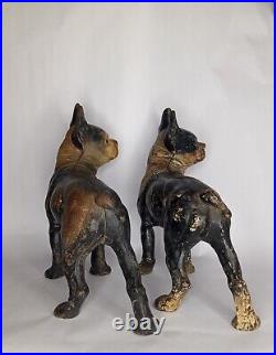 Antique HUBLEY CAST IRON Boston Terrier Bulldog Doorstop Original Painted Finish