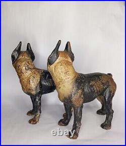 Antique HUBLEY CAST IRON Boston Terrier Bulldog Doorstop Original Painted Finish