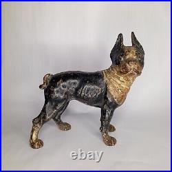 Antique HUBLEY CAST IRON Boston Terrier Bulldog Doorstop Original Painted Finish