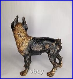 Antique HUBLEY CAST IRON Boston Terrier Bulldog Doorstop Original Painted Finish