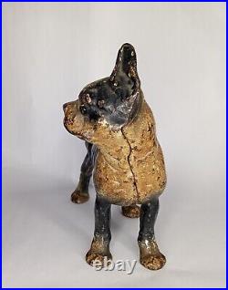 Antique HUBLEY CAST IRON Boston Terrier Bulldog Doorstop Original Painted Finish