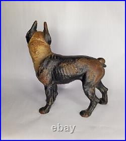 Antique HUBLEY CAST IRON Boston Terrier Bulldog Doorstop Original Painted Finish