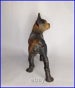 Antique HUBLEY CAST IRON Boston Terrier Bulldog Doorstop Original Painted Finish