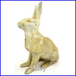 Antique HUBLEY CAST IRON RABBIT DOORSTOP Genuine LIFE-SIZE Old White Paint REAL