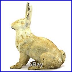 Antique HUBLEY CAST IRON RABBIT DOORSTOP Genuine Real LIFE-SIZE Old White Paint